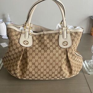 Gucci Brown and Cream Monogram Tote